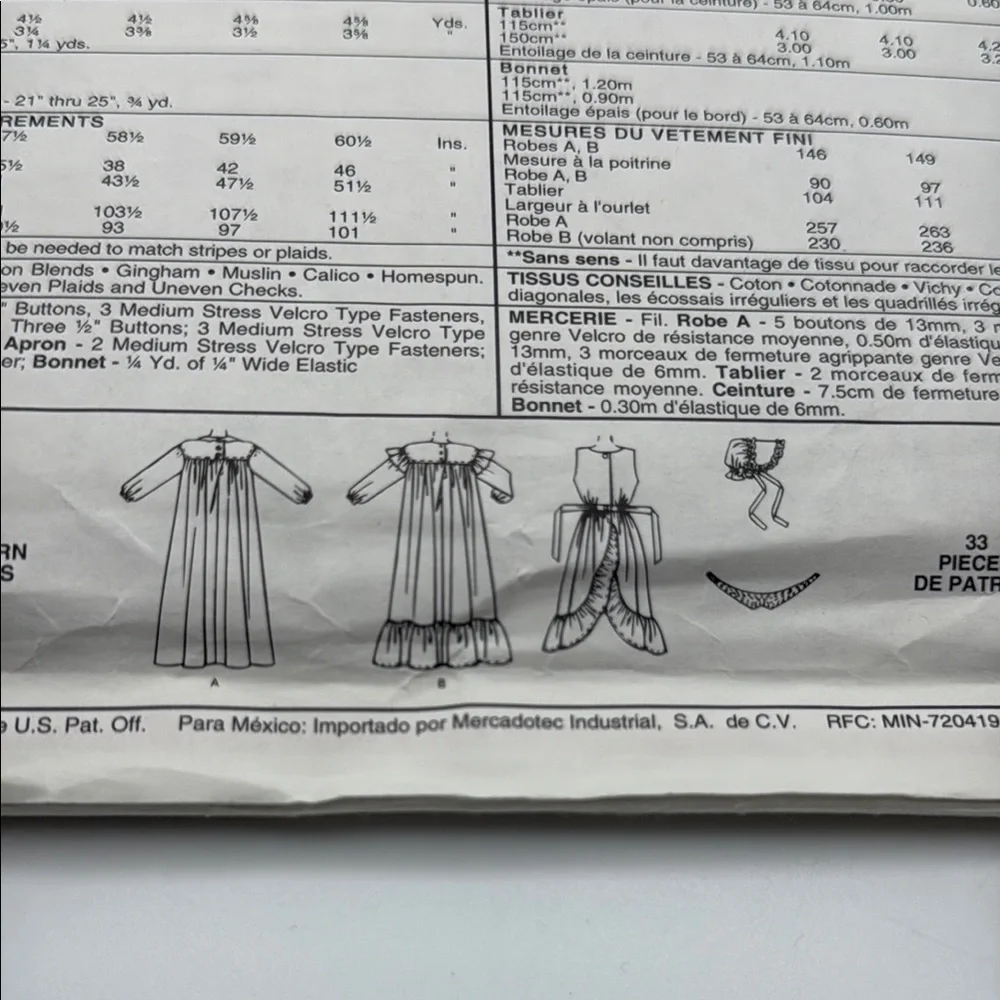 McCall's Westward Ho Pioneer Costumes Pattern 7198 Size Ex-Small (6,8)